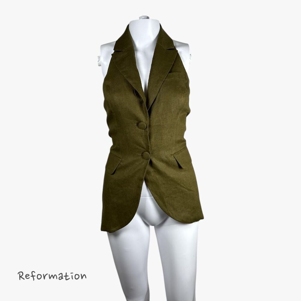 Reformation Women's 100% Linen Halter Vest in Olive Size 4 Workwear Glam